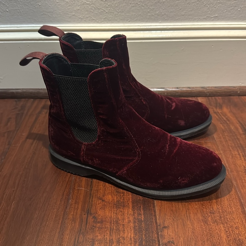 Maroon Velvet Doc Martens Boots, size 42/10